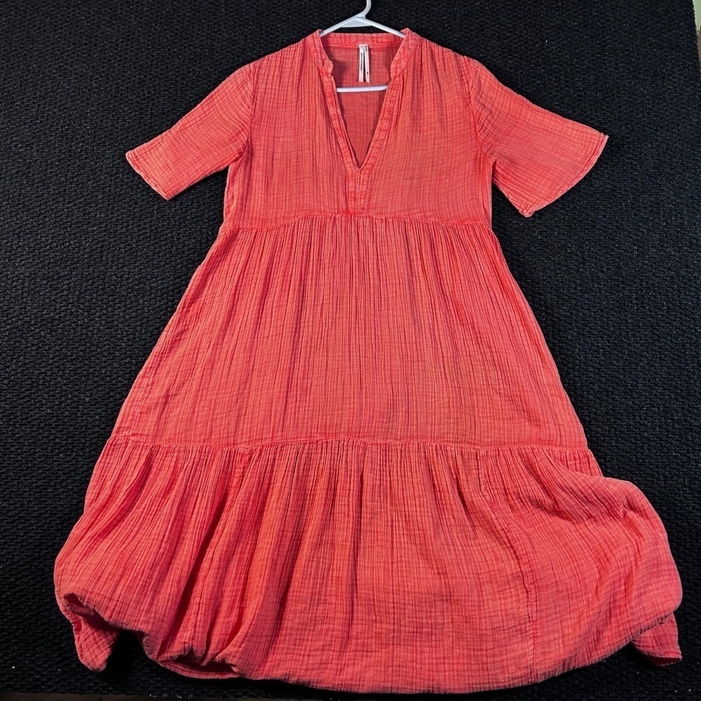 Anthropologie Cotton Gauze Tiered Babydoll Dress Pink XXS Short Sleeve V-Neck